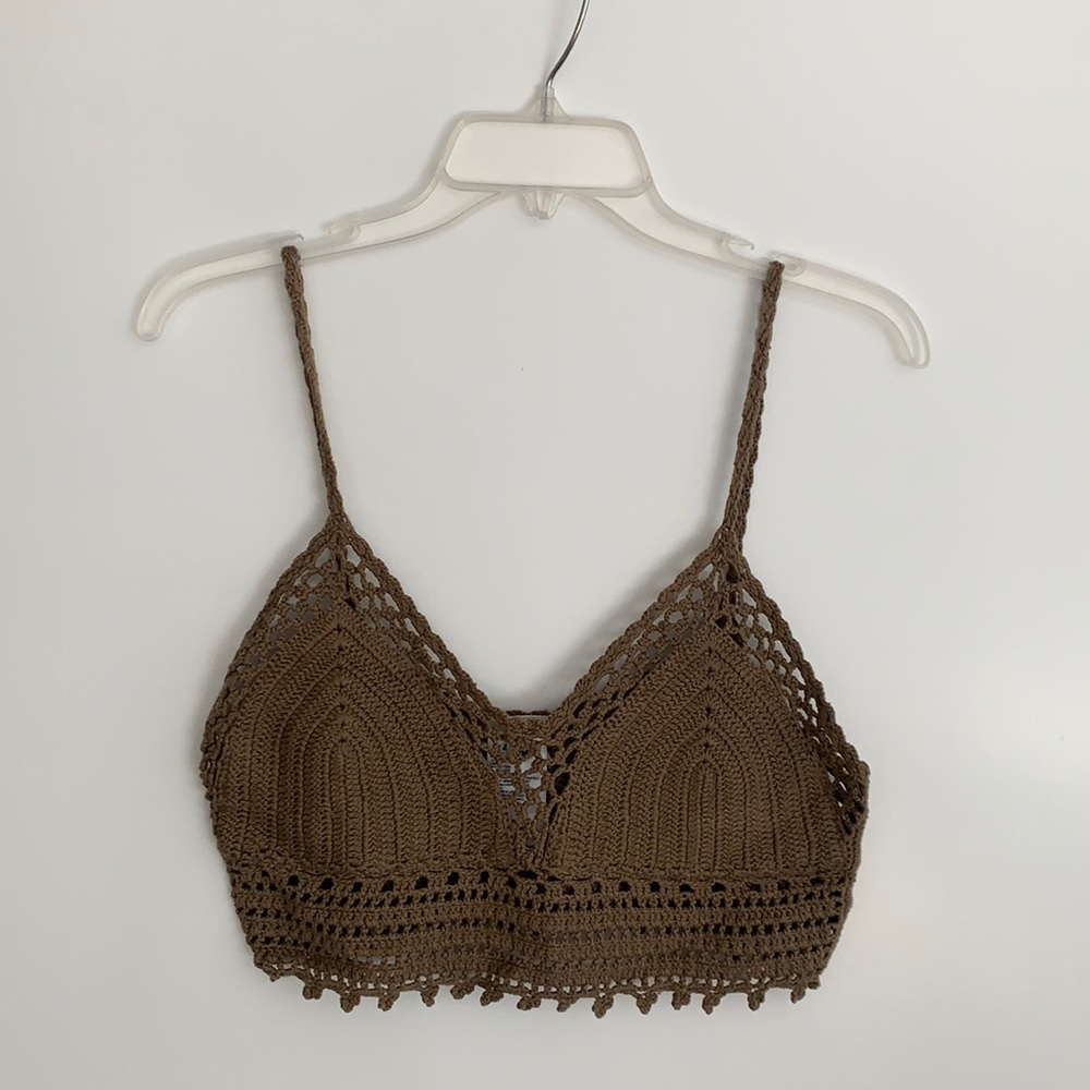 Ecote Navy Green Knitted Crop Top